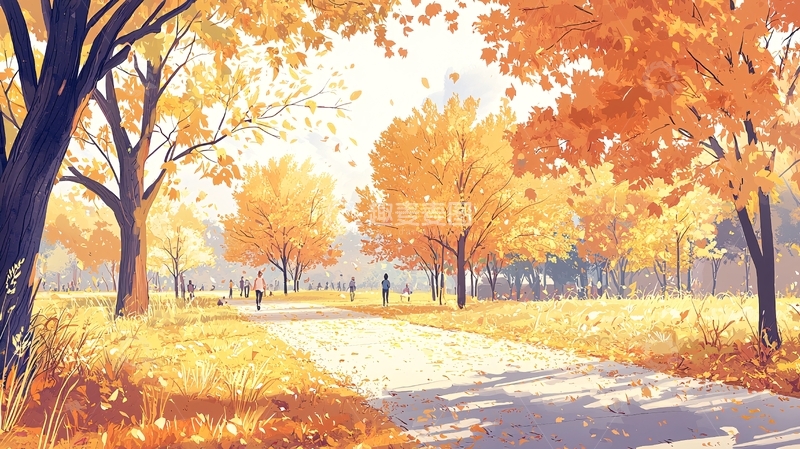 高清大图下载【趣麦麦图】秋日金色阳光下的树林
