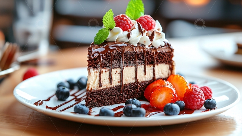 高清大图下载【趣麦麦图】巧克力蛋糕与水果装饰