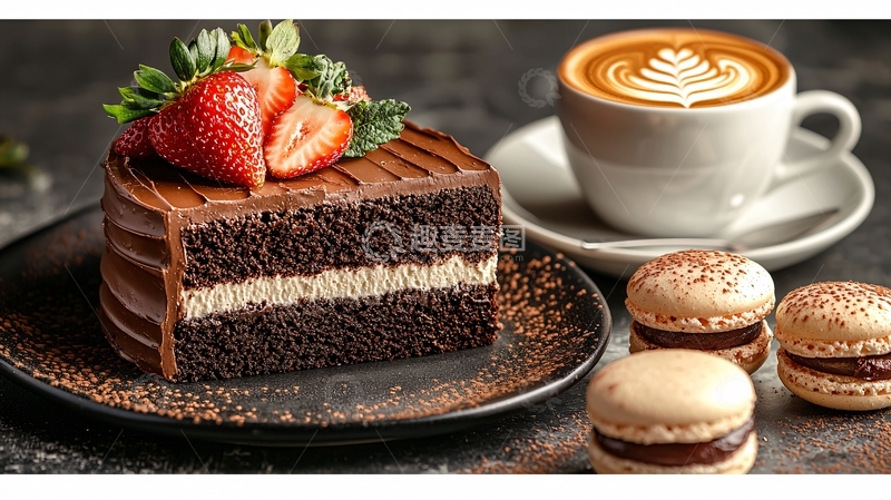 高清大图下载【趣麦麦图】巧克力蛋糕和咖啡