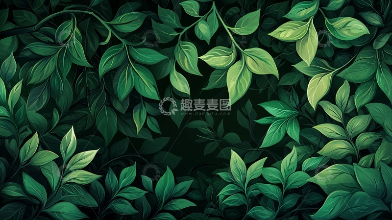 高清大图下载【趣麦麦图】-郁郁葱葱的绿色叶子