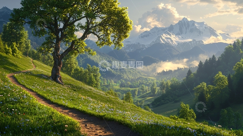 高清大图下载【趣麦麦图】葱郁山谷中蜿蜒小路