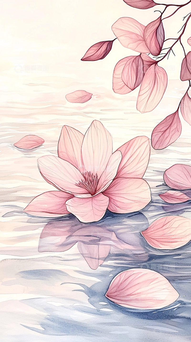 高清大图下载【趣麦麦图】粉色花朵漂浮水面