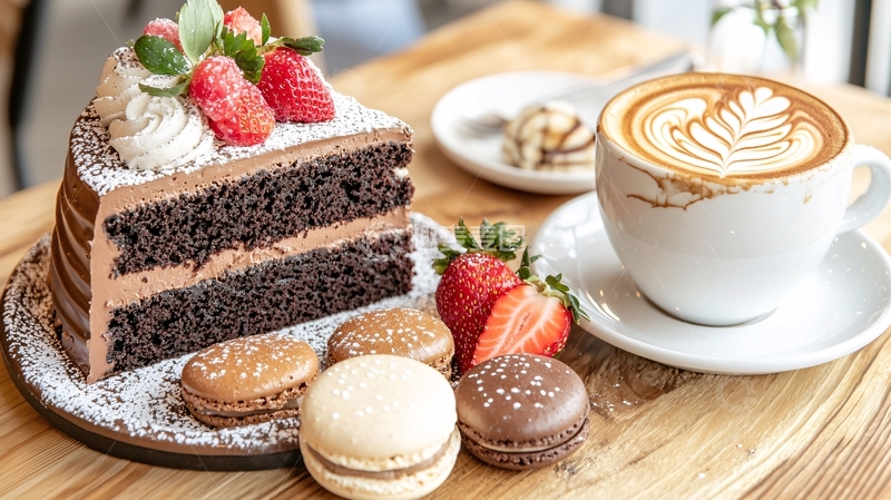 高清大图下载【趣麦麦图】巧克力蛋糕草莓咖啡