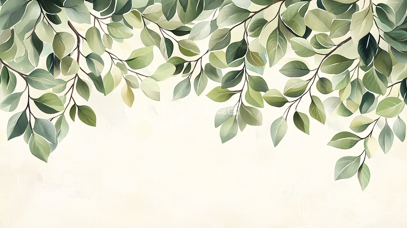 高清大图下载【趣麦麦图】绿叶水彩画高清图片