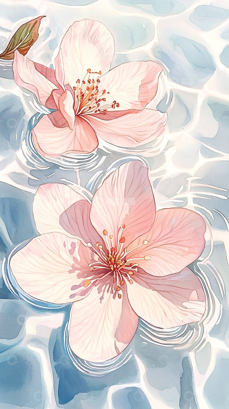 高清大图下载【趣麦麦图】水面漂浮的粉色花瓣