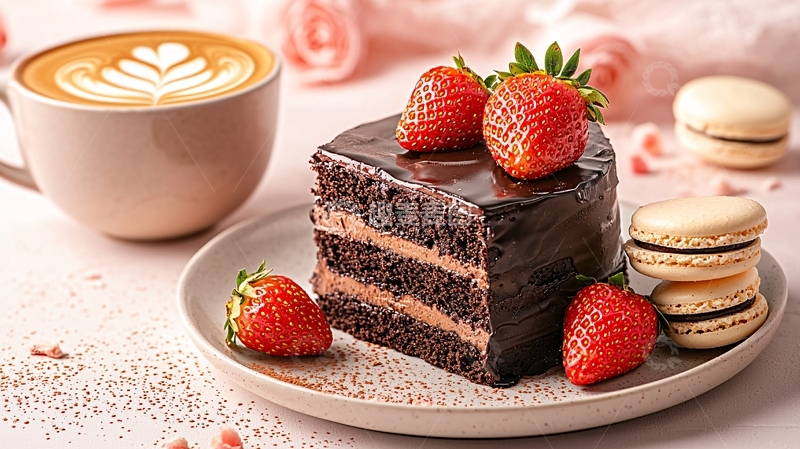 高清大图下载【趣麦麦图】精致的草莓蛋糕和咖啡