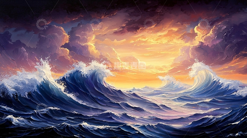 高清大图下载【趣麦麦图】汹涌波涛下的绚丽天空