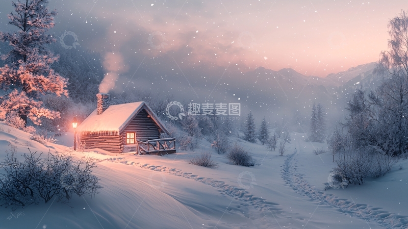 高清大图下载【趣麦麦图】雪山小屋高清图片