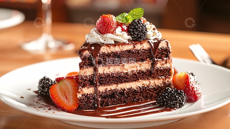 高清大图下载【趣麦麦图】巧克力草莓蛋糕切片