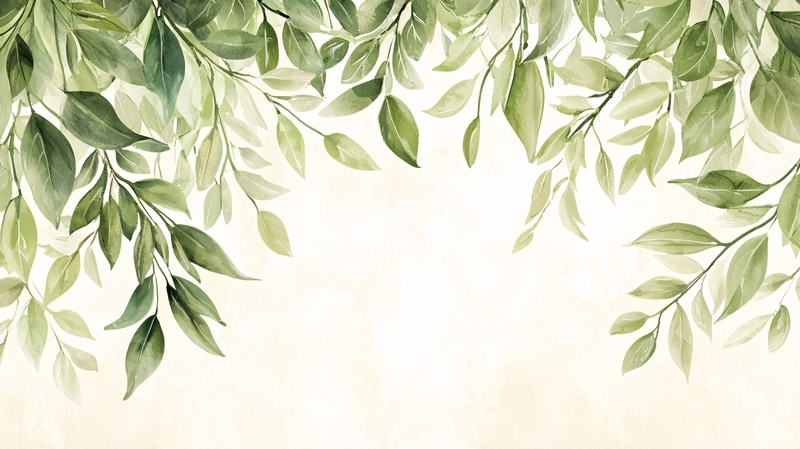高清大图下载【趣麦麦图】浅色背景下的绿色树叶边框