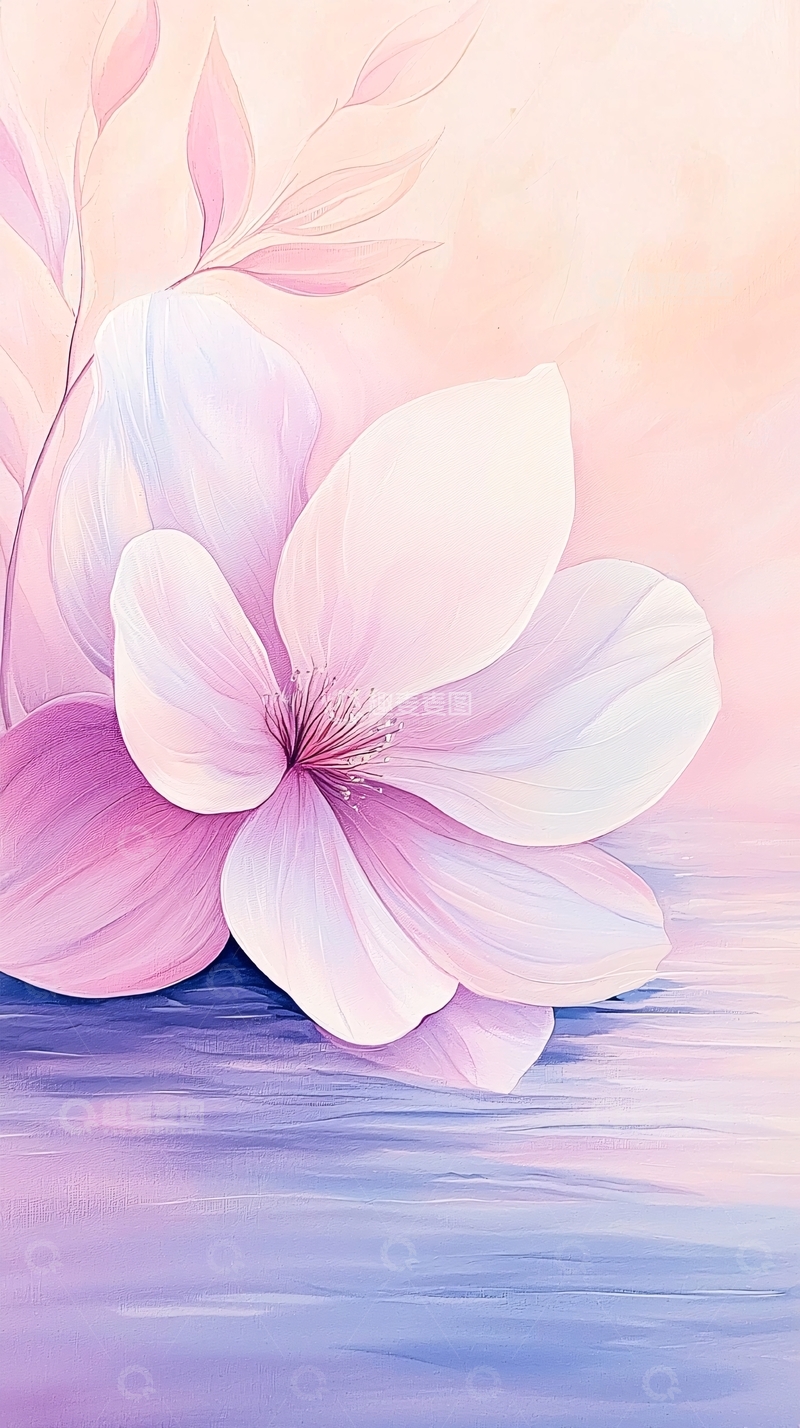 高清大图下载【趣麦麦图】淡粉色花朵水面倒影