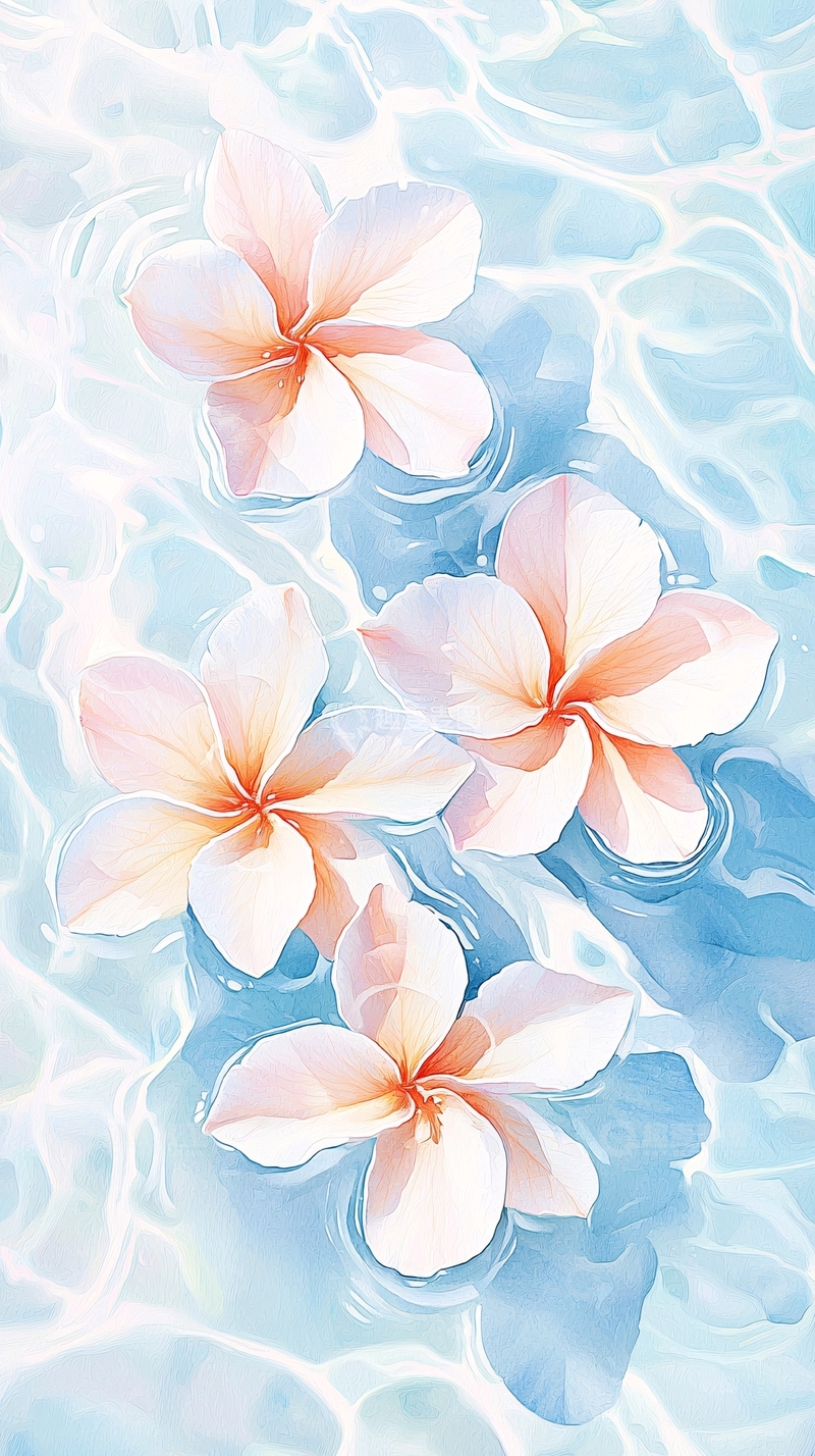 高清大图下载【趣麦麦图】水面上的白色鸡蛋花