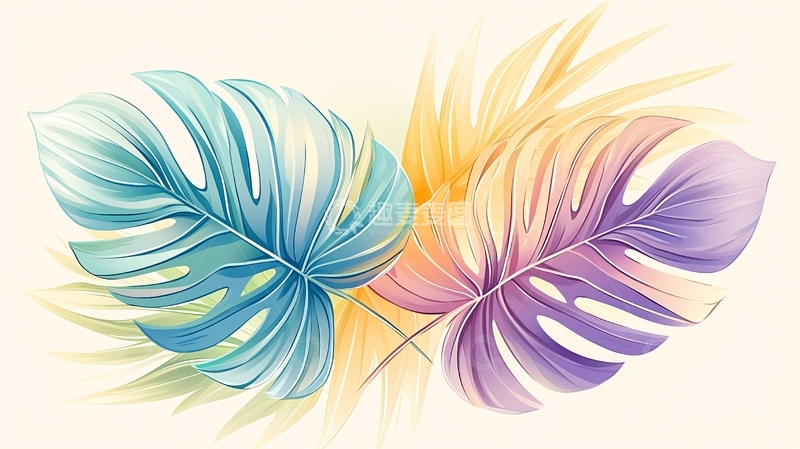 高清大图下载【趣麦麦图】彩色水彩龟背叶