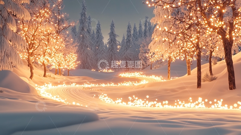 高清大图下载【趣麦麦图】冬季雪地发光小路