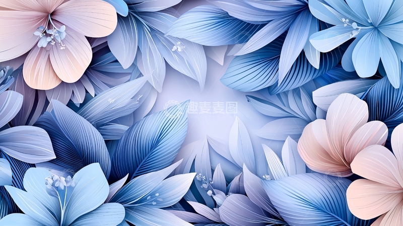 高清大图下载【趣麦麦图】蓝色花朵叶片