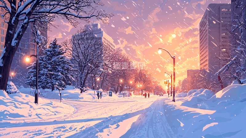 高清大图下载【趣麦麦图】雪夜城市街道