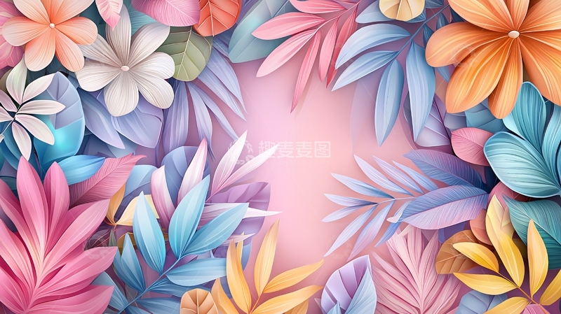 彩色花朵叶子簇拥