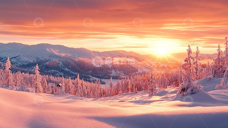 高清大图下载【趣麦麦图】冬季雪山日出美景
