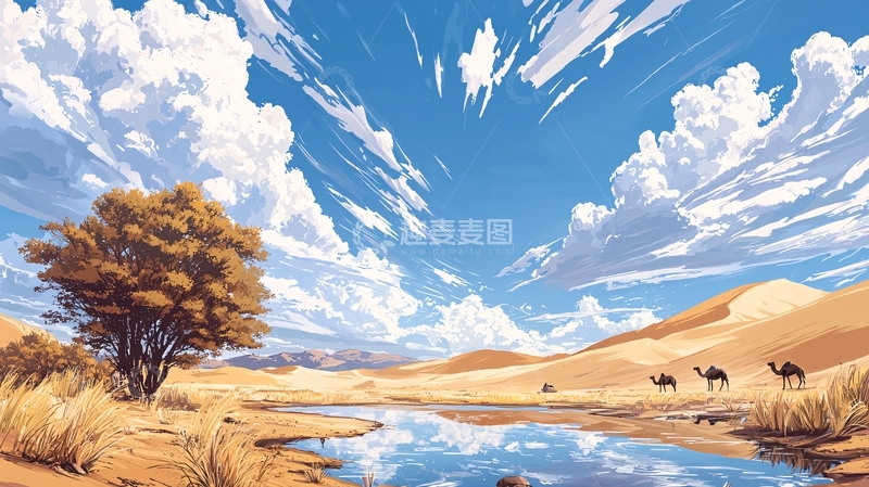 高清大图下载【趣麦麦图】广阔沙漠的蓝天白云