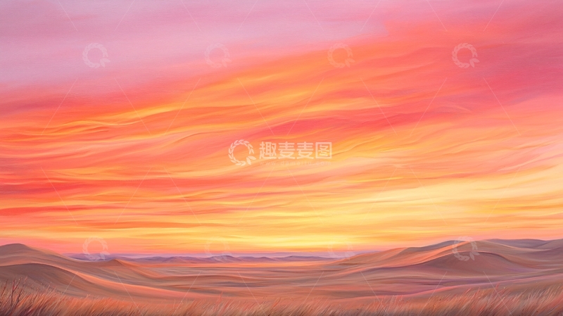 高清大图下载【趣麦麦图】粉色天空下的荒凉土地