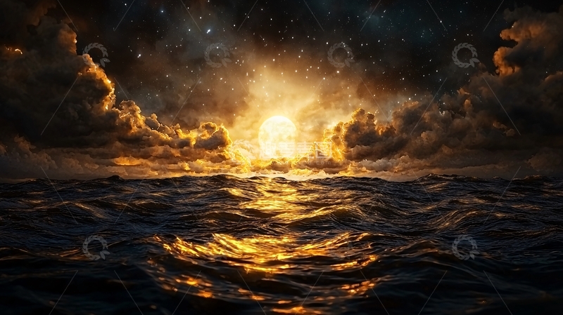 高清大图下载【趣麦麦图】海面上的金色光芒