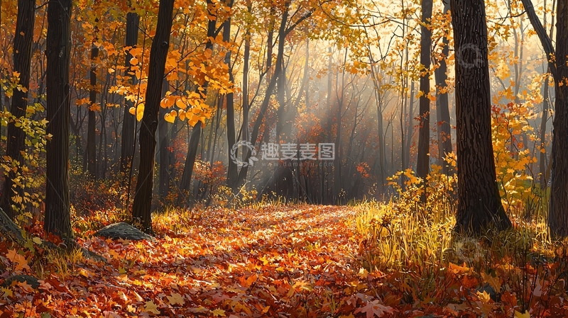 高清大图下载【趣麦麦图】秋日森林落叶小径