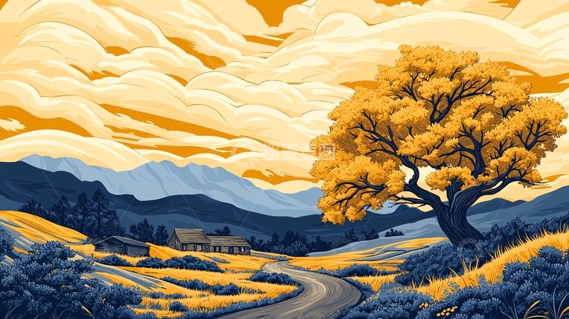 高清大图下载【趣麦麦图】金色秋季风景画