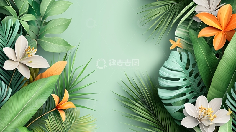 高清大图下载【趣麦麦图】热带花卉绿植背景