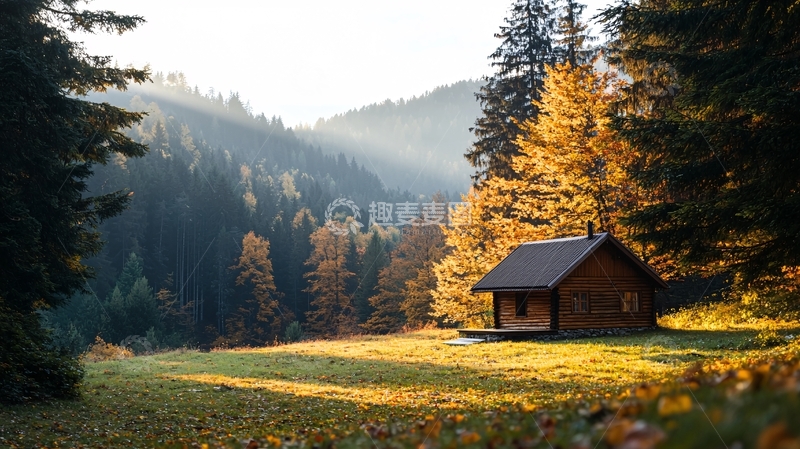 高清大图下载【趣麦麦图】林间小屋风景
