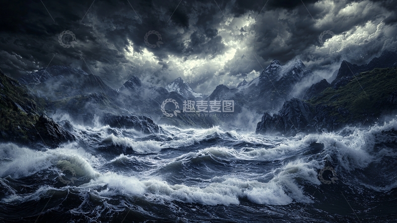 高清大图下载【趣麦麦图】波涛汹涌的海洋风暴