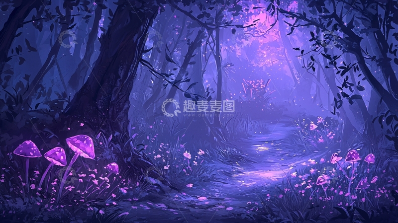 高清大图下载【趣麦麦图】梦幻紫光森林