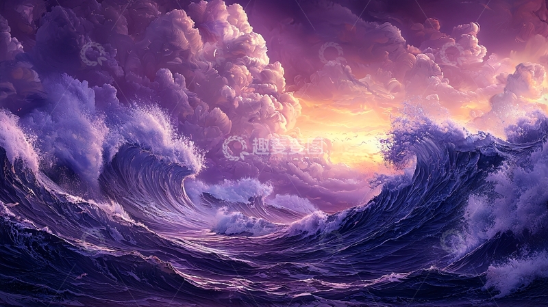高清大图下载【趣麦麦图】波涛汹涌的紫色海面