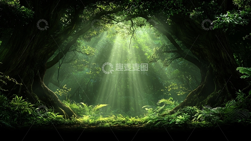 高清大图下载【趣麦麦图】神秘森林光线穿透