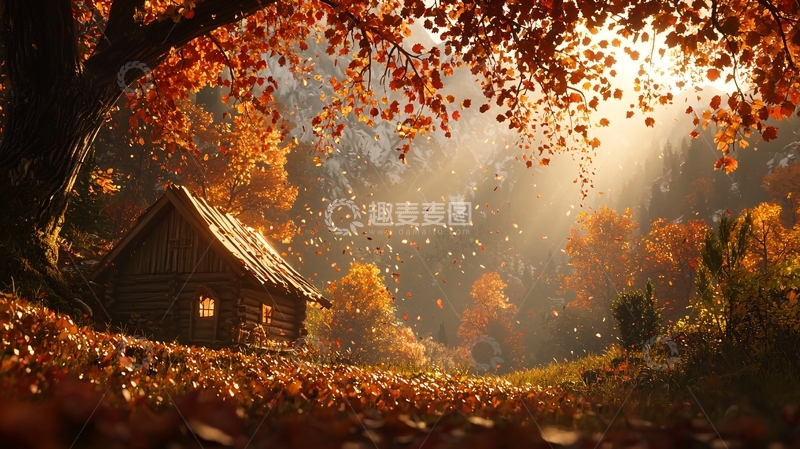 高清大图下载【趣麦麦图】秋日森林小屋