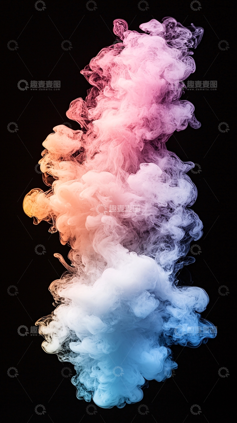 高清大图下载【趣麦麦图】彩色烟雾在黑色背景中上升