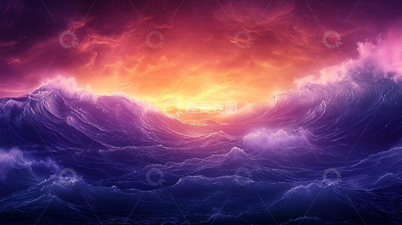 高清大图下载【趣麦麦图】紫色浪潮下的金色天空