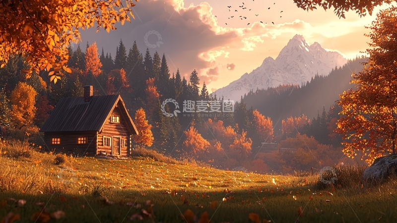 高清大图下载【趣麦麦图】秋季山间小屋