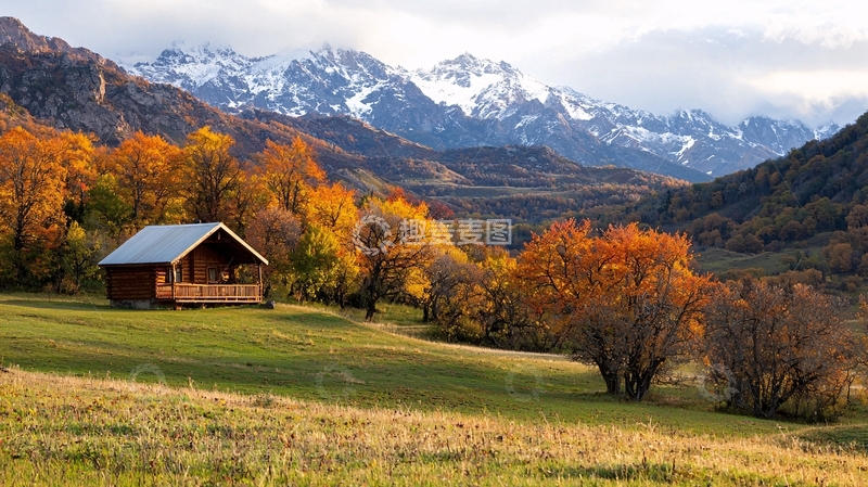 高清大图下载【趣麦麦图】秋季山间小屋景色