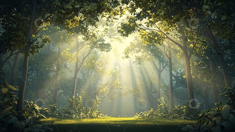 高清大图下载【趣麦麦图】森林阳光透过树叶