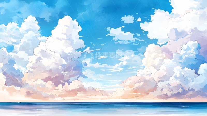 高清大图下载【趣麦麦图】蓝天白云水天一色