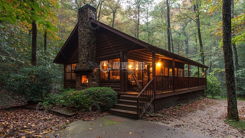 高清大图下载【趣麦麦图】林中小屋的温馨灯光