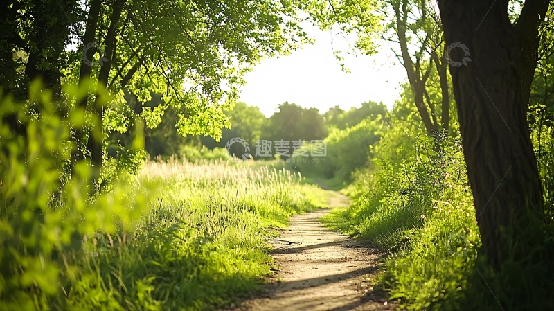 高清大图下载【趣麦麦图】阳光穿透树林的小路