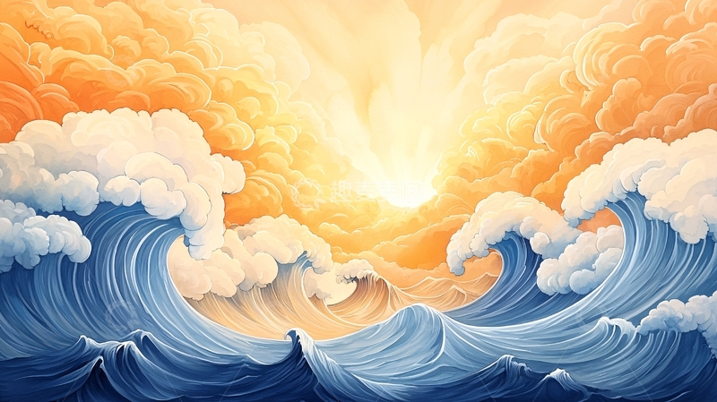 高清大图下载【趣麦麦图】波涛汹涌的海洋与天空