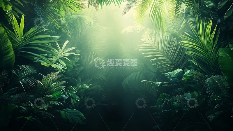 高清大图下载【趣麦麦图】茂密丛林阳光穿透