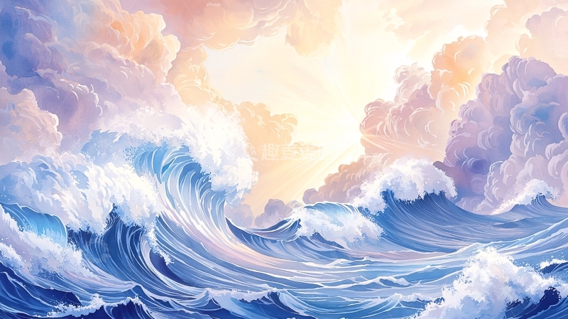 高清大图下载【趣麦麦图】壮阔海浪与天空云彩