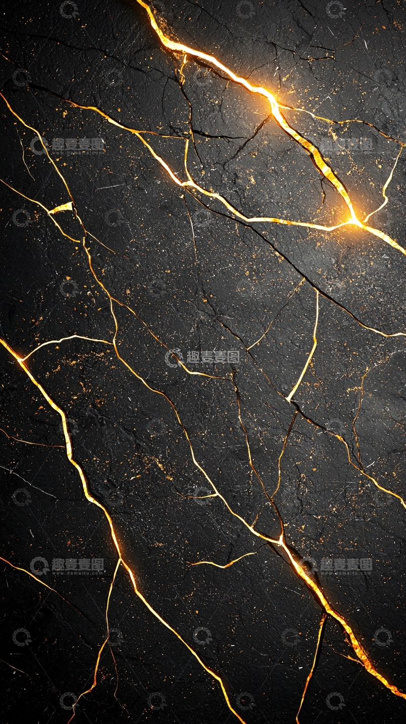 高清大图下载【趣麦麦图】黑色岩石金色裂纹