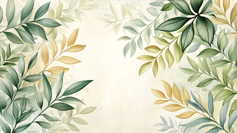 高清大图下载【趣麦麦图】水彩树叶清新背景