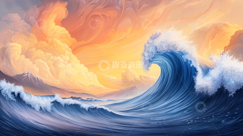 高清大图下载【趣麦麦图】壮阔海浪与梦幻天空
