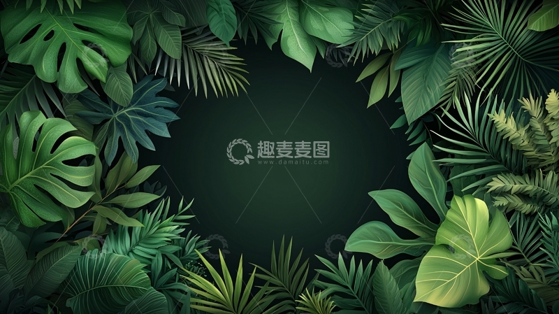 高清大图下载【趣麦麦图】热带植物包围的深色背景