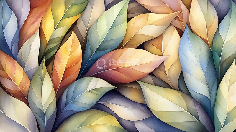 高清大图下载【趣麦麦图】彩色叶片堆叠